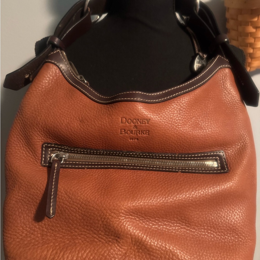Dooney & Bourke Embossed Logo Pebbled Leather Shoulder Bag - Brown - Picture 2 of 13